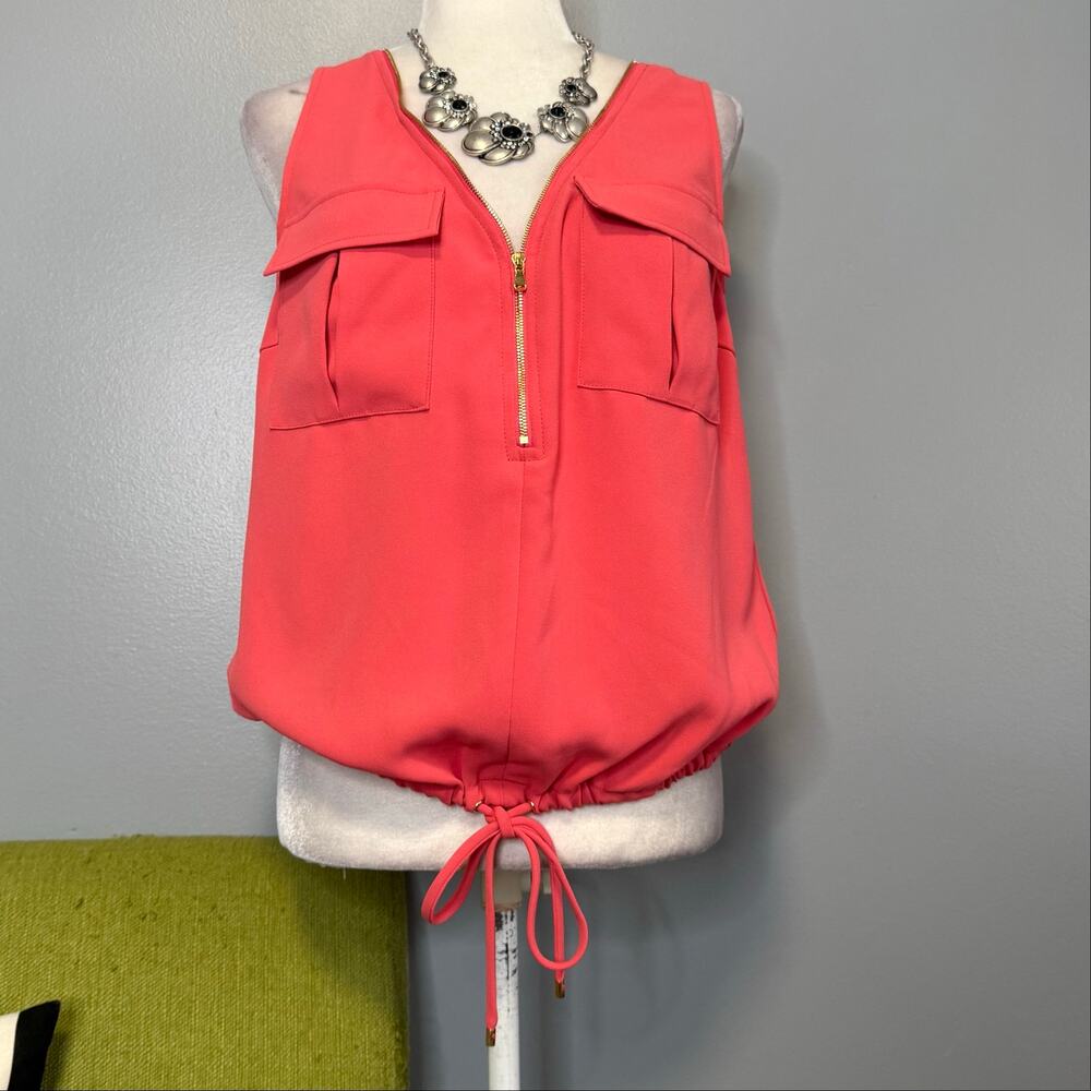 Trina Turk Karmandy Coral Zip Front Sleeveless Blouse Top